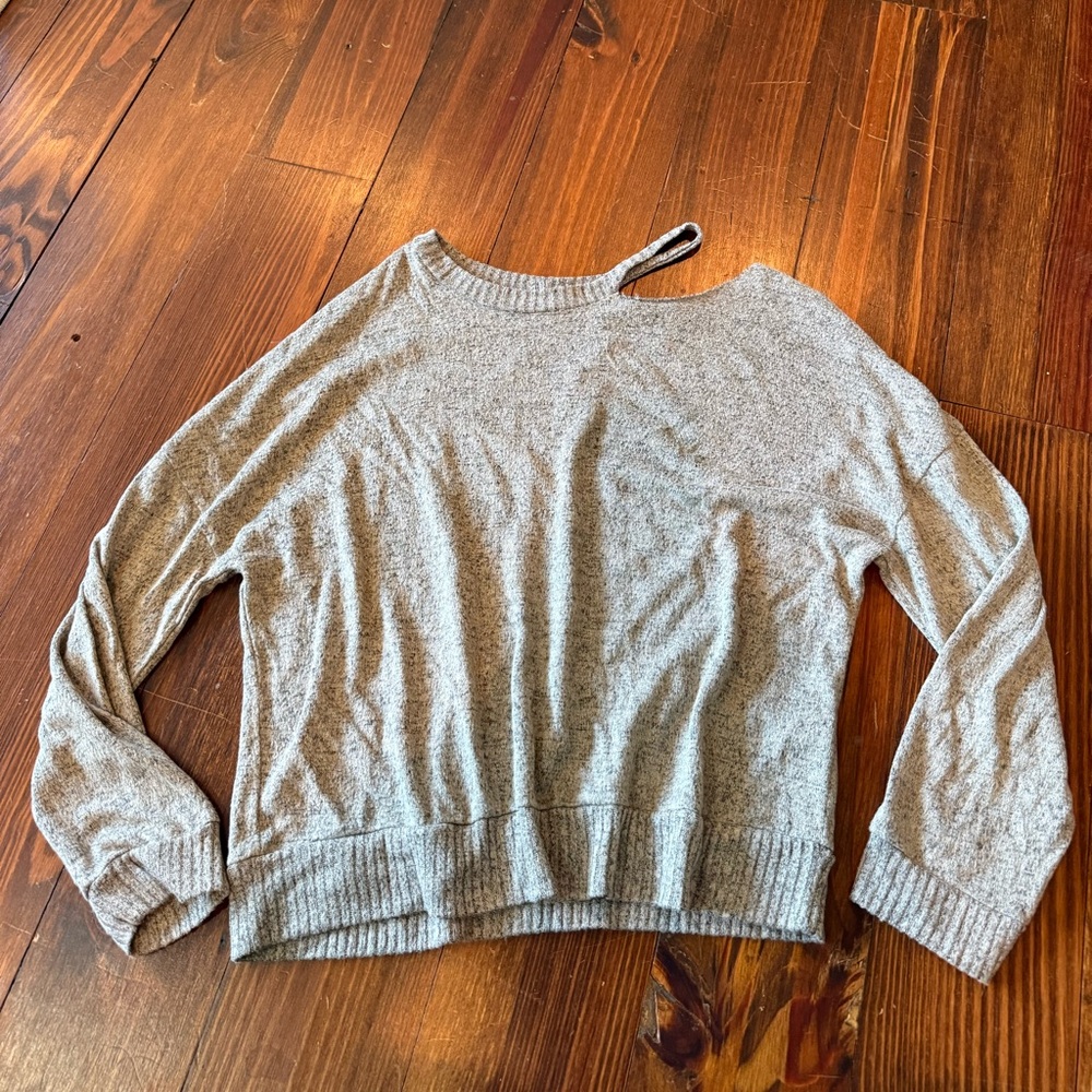 Active USA Light Gray Off-the-Shoulder Knit Sweater
